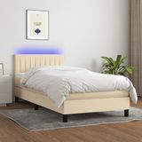 vidaXL - Boxspring - met - matras - en - LED - stof - crèmekleurig - 80x200 - cm