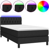 vidaXL Boxspringbett mit Matratze & LED Schwarz 90x200 cm Stoff