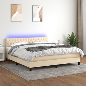 vidaXL - Boxspring - met - matras - en - LED - stof - crèmekleurig - 180x200 - cm