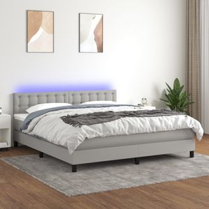 Jinlefu - Boxspringbett mit Matratze & led Hellgrau 160x200 cm Stoff vidaXL