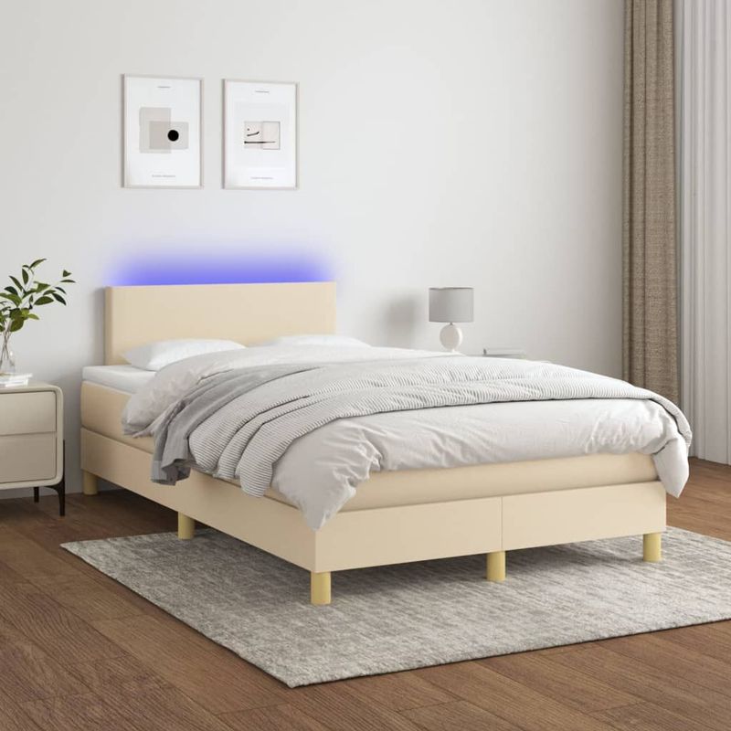 VidaXL Boxspring met Matras en LED - Crèmekleurig - 120x200 cm