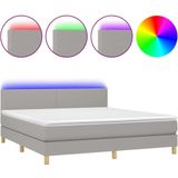 vidaXL Boxspringbett mit Matratze & LED Hellgrau 160x200 cm Stoff