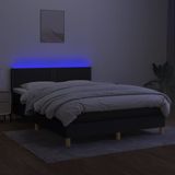 vidaXL Boxspring met matras en LED stof zwart 140x200 cm