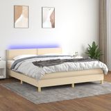 vidaXL Boxspring met matras en LED stof crÃ¨mekleurig 160x200 cm