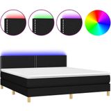 vidaXL Boxspringbett mit Matratze & LED Schwarz 180x200 cm Stoff