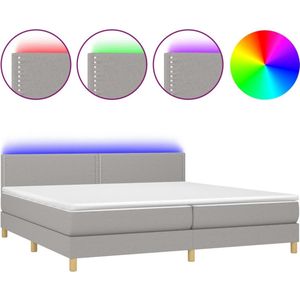 vidaXL Boxspringbett mit Matratze & LED Hellgrau 200x200 cm Stoff