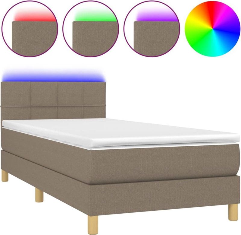 vidaXL Boxspringbett mit Matratze & LED Taupe 90x200 cm Stoff