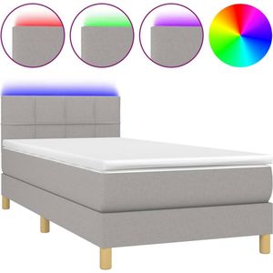 VidaXL Boxspring met Matras en LED Stof Lichtgrijs 100x200 cm