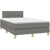 VidaXL Boxspring met Matras en LED Stof Donkergrijs 120x200 cm