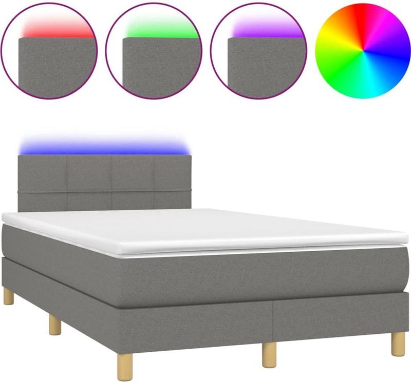 vidaXL Boxspringbett mit Matratze & LED Dunkelgrau 120x200 cm Stoff
