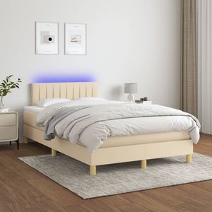 vidaXL - Boxspring - Crèmekleurig - Stof - Met Matras en LED Verlichting