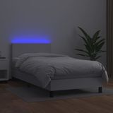 vidaXL Boxspringbett mit Matratze & LED Weiß 90x200 cm Kunstleder