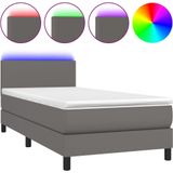 vidaXL Boxspringbett mit Matratze & LED Grau 90x200 cm Kunstleder