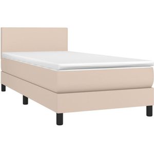 vidaXL Boxspring met matras en LED kunstleer cappuccinokleur 90x200 cm