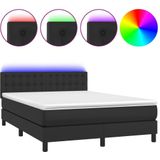 vidaXL - Boxspring - met - matras - en - LED - kunstleer - zwart - 140x200 - cm