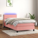 vidaXL - Boxspring - met - matras - en - LED - fluweel - rozex200 - cm