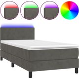 vidaXL Boxspringbett mit Matratze & LED Dunkelgrau 90x200 cm Samt