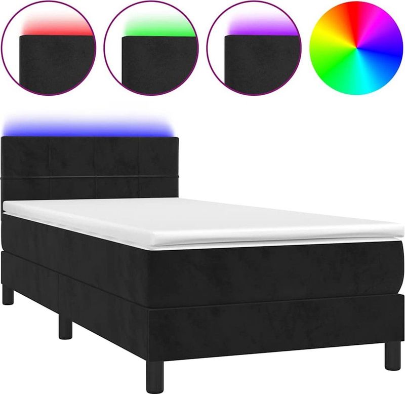 vidaXL Boxspringbett mit Matratze & LED Schwarz 80x200 cm Samt