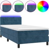 vidaXL - Boxspring - met - matras - en - LED - fluweel - donkerblauw - 80x200 - cm