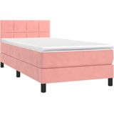 vidaXL Boxspring met matras en LED fluweel roze 80x200 cm