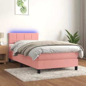 VidaXL Boxspring met Matras en LED Fluweel Roze 100x200 cm