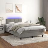 vidaXL Boxspring - Matras en LED - Fluweel - Lichtgrijs - 120x200 cm