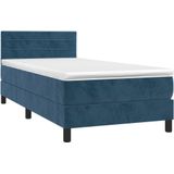 vidaXL Boxspring met matras en LED fluweel donkerblauw 90x190 cm