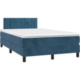 VidaXL Boxspring met Matras en LED Fluweel Donkerblauw 120x200 cm