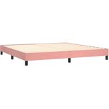 vidaXL - Boxspring - met - matras - en - LED - fluweel - roze - 200x200 - cm