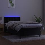 VidaXL Boxspring met Matras en LED Fluweel Zwart 90x200 cm