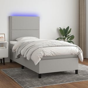 vidaXL Boxspringbett mit Matratze & LED Hellgrau 90x190 cm Stoff