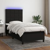 VidaXL Boxspring met Matras en LED Stof Zwart 100x200 cm