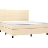 vidaXL Boxspringbett mit Matratze & LED Creme 160x200 cm Stoff