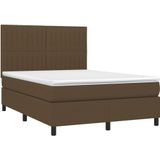 vidaXL Boxspring met matras en LED stof donkerbruin 140x190 cm