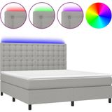 vidaXL Boxspringbett mit Matratze & LED Hellgrau 180x200 cm Stoff