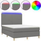 vidaXL Boxspringbett mit Matratze & LED Dunkelgrau 140x200 cm Stoff