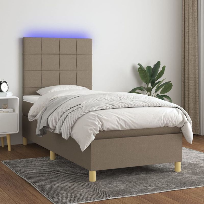 VidaXL Boxspring met Matras en LED Stof Taupe 80x200 cm