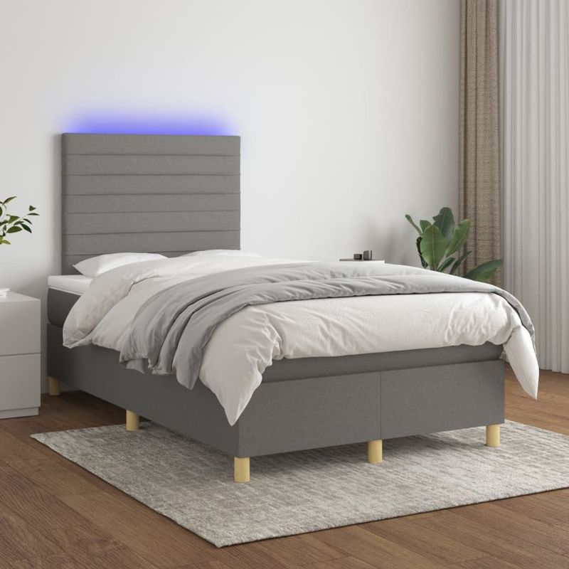 Vidaxl - Boxspringbett mit Matratze & led Dunkelgrau 120x200 cm Stoff