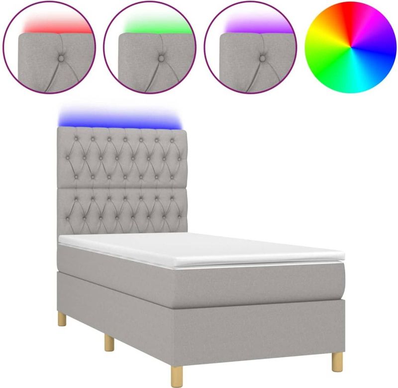 vidaXL Boxspringbett mit Matratze & LED Hellgrau 80x200 cm Stoff