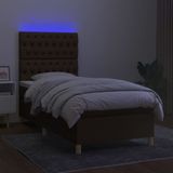 vidaXL Boxspring met matras en LED stof donkerbruin 90x190 cm