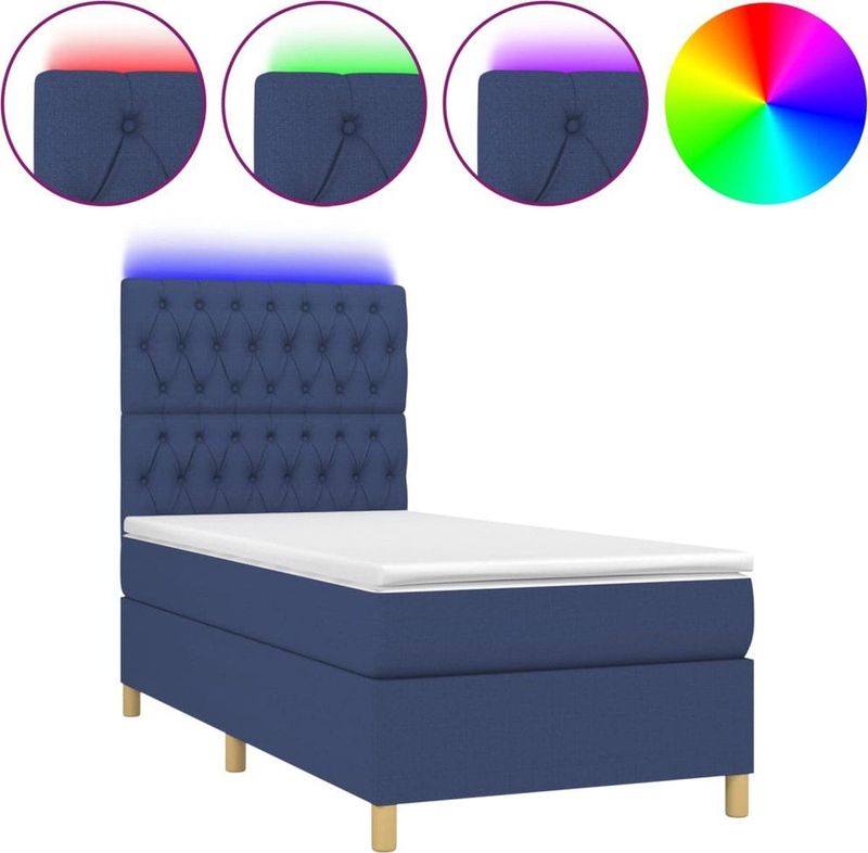 vidaXL Boxspringbett mit Matratze & LED Blau 90x200 cm Stoff