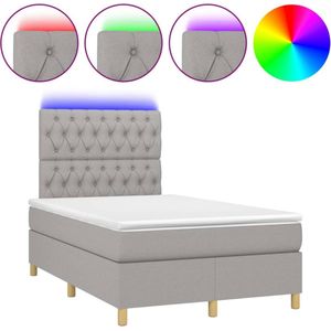 vidaXL Boxspringbett mit Matratze & LED Hellgrau 120x200 cm Stoff