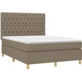 vidaXL Boxspring met matras en LED stof taupe 140x200 cm