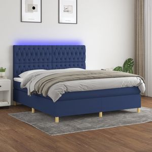 vidaXL Boxspring met matras en LED stof blauw 180x200 cm