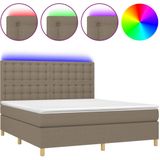 vidaXL Boxspringbett mit Matratze & LED Taupe 180x200 cm Stoff