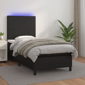 VidaXL Boxspring met Matras en LED Kunstleer Zwart 90x200 cm