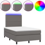 vidaXL - Boxspring - met - matras - en - LED - kunstleer - grijs - 120x200 - cm