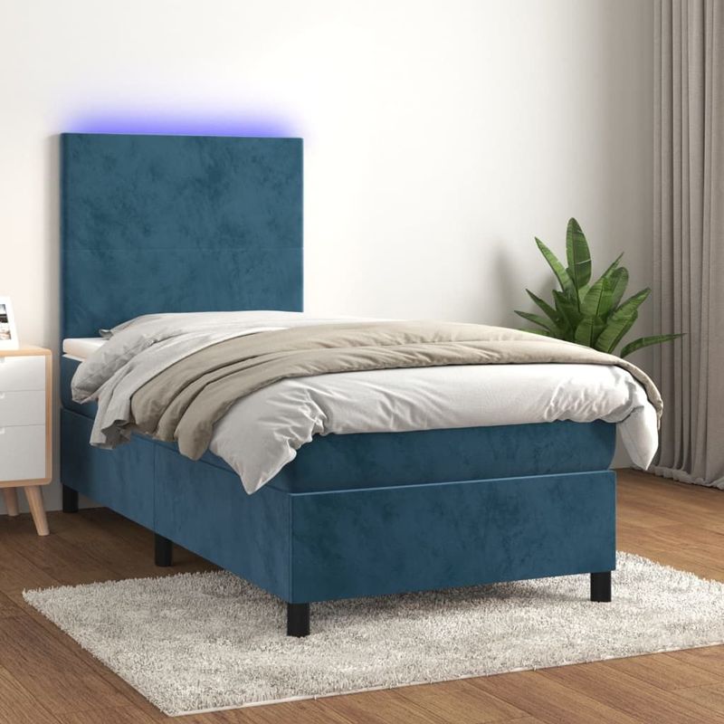Jinlefu - Boxspringbett mit Matratze & led Dunkelblau 90x200 cm Samt vidaXL