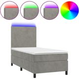 vidaXL Boxspringbett mit Matratze & LED Hellgrau 100x200 cm Samt