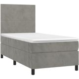 vidaXL Boxspringbett mit Matratze & LED Hellgrau 100x200 cm Samt